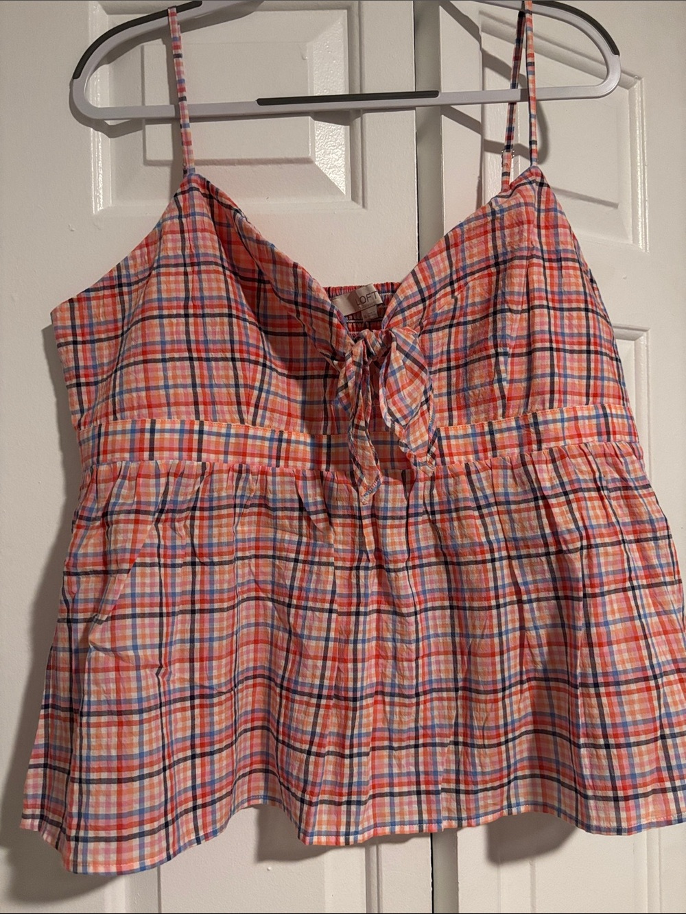 LOFT Pink Orange Blue Plaid Tie-Front Camisole